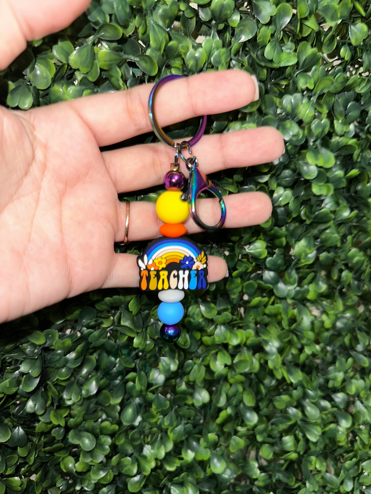 Rainbow Teacher Bead Keychain