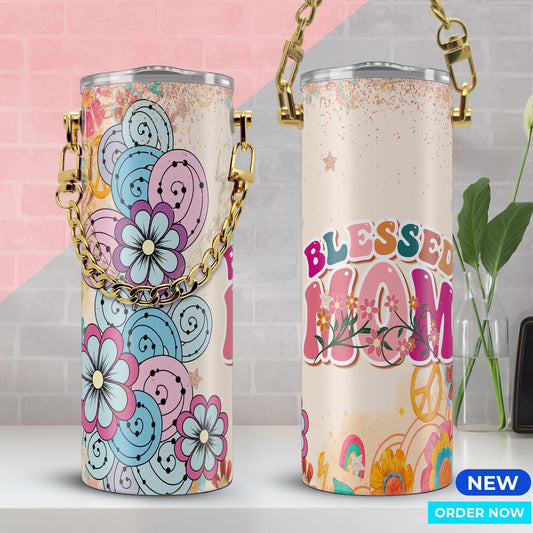 Blessed Mom Tumbler With Chain